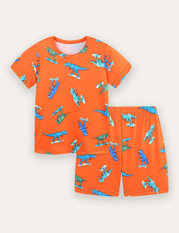 Tyrannosaurus Rex Print Short Sleeve T-Shirt and Shorts Set